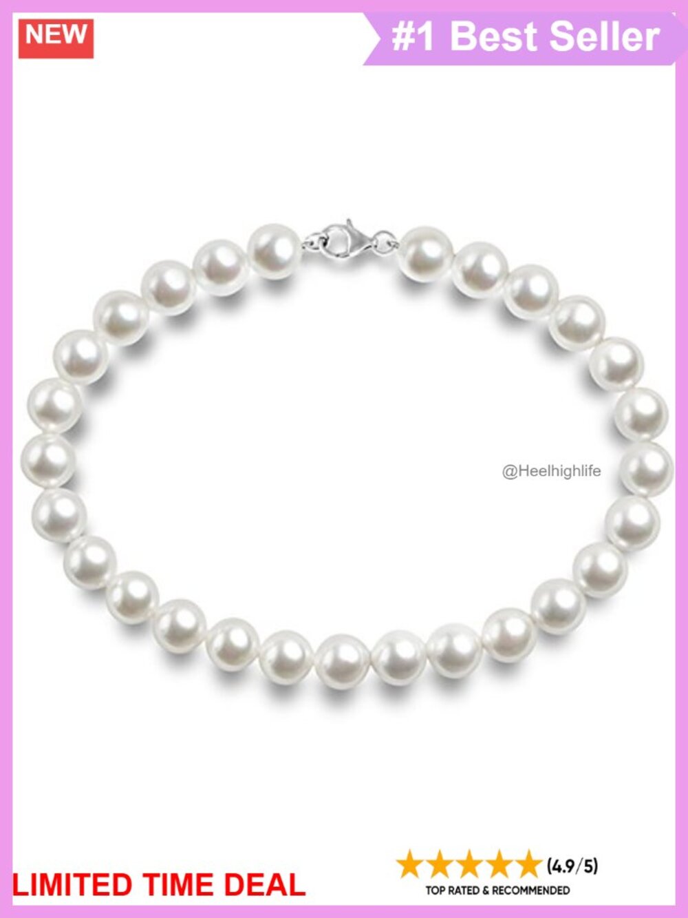 Sterling Silver Simulated Pearl Strand Necklace 16" 10mm
